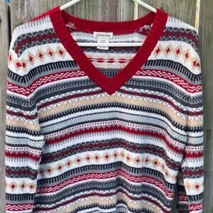 St. John's Bay Red Fair Isle V-Neck Acrylic Sweater Size Large